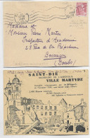 GANDON 6FR N° 721A LETTRE + VERSO SAINT DIE MARRAINE DE L'AMERIQUE VILLE MARTYRE SAINT DIE VOSGES 1948 - 1921-1960: Modern Period