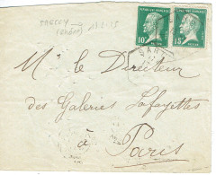 Tarifs Postaux France Du 25-03-1924 (03)Pasteur N° 170 10 C. + N° 171 15 C. Pasteur  Lettre 20 G.  RAR SARCEY  13-2-1925 - 1922-26 Pasteur