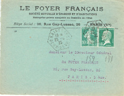 Tarifs Postaux France Du 25-03-1924 (05) Pasteur N° 170 15 C. + 10 C. Semeuse  Lettre 20 G. RAR XAINTRAY 7-7-1925 Devant - 1922-26 Pasteur