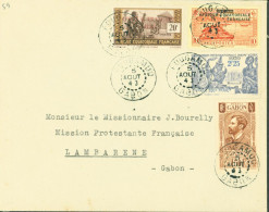 Affranchissement Mixte AEF N°21 + 71 Expo New York + 98 Surcharge Afrique Française Libre + 136 Gabon Fougamou 5 8 1943 - Covers & Documents