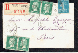 Tarifs Postaux France Du 25-03-1924 (19) Pasteur N° 171 15 C X 4 + 25 C. Semeuse LR 1er 27-01-1925 - 1922-26 Pasteur