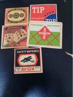 5 Vintage  Matchbox Labels Medium Height - 5 Etiquettes D'allumettes - Matchbox Labels