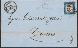 46 - Italia - Lettera Da Vigevano Per Torino Del 9.01.1863, Affrancata Con 15 C. Azzurro Verdastro N. 11ha. Cert. SPC. S - Marcophilia