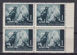 Croatia NDH 1941 WW II. ⁕ Landscapes Mi.50 Velebit, 1 Kuna ⁕ MNH Block Of 4 - Croatie