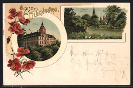 Lithographie Oldenburg / Old., Schloss, Partie Mit Schwänen Im Schlossgarten  - Oldenburg