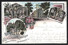 Lithographie Oldenburg I / Gr., Hôtel Und Restaurant Kaiserhof, Innenansicht, Garten  - Oldenburg