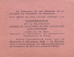 Chambre De Commerce De BORDEAUX . Conférence De M. FOIX Sur La Graphlogie Le 8 Décembre 1948 - Programs