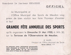 Officile Municipal Des Sports De MEUDON . GRANDE FETE ANNUELLE DES SPORTS . 1950 - Programmes