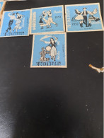 4 Vintage Matchbox Labels USSR 1957 Dance 6.5 Cm/7 Cm- 5etiquettes D'allumettes - Boites D'allumettes - Etiquettes
