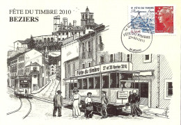 *Lot De 2 CPM  - Fête Du Timbre 2010 - Carte Officiel Et Carte Personnalisée Béziers (34) - Dag Van De Postzegel