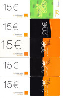 Lot De 10 Télécartes MOBICARTE RECHARGE 70Fr, 15€, 20€ Et 30€ ORANGE De 2002 à 2006 - Cellphone Cards (refills)