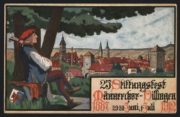 Künstler-AK Villingen / Schwarzwald, 25. Stiftungsfest Des Männerchors 1912, Sänger Mit Laute über Der Stadt, Wapp  - Sonstige & Ohne Zuordnung