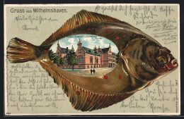 Passepartout-Lithographie Wilhelmshaven, Bauingenieur- Und Deckofffizier-Schule Im Flunder-Passepartout  - Sonstige & Ohne Zuordnung