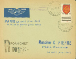 Guerre 40 Recommandé Pornichet CAD 22 9 1945 Cachet Paris La Haye Pays-Bas Reprise Service Postal Aérien - 2. Weltkrieg 1939-1945