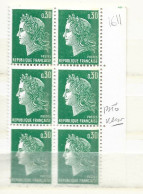 FRANCE N° 1611 30C VERT TYPE MARIANNE DE CHEFFER PHOSPHORE SUR LA VALEUR BLOC DE 6 NEUF SANS CHARNIERE - Unused Stamps