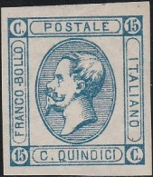 82 - Italia -  1863 - 15 C. Azzurro I Tipo N. 12. Cert. Todisco. Cat. € 500,00. MH - Mint/hinged