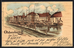 Lithographie Oldenburg / Old., Am Stau, Ortspartie Mit Booten  - Oldenburg