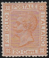 87 - Italia - 1877 - 20 Cent. Ocra Arancio N. 28. Cat. € 3250,00. SPL MH - Nuevos