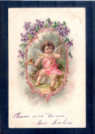 Carte Illustrée. Petit Ange Soufflant Dans Un Cor - Angels