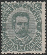 88 - Italia - 1889 - 45 Cent. Verde Oliva N. 46. Cert. R. Diena. Cat. € 1100,00. MH - Ungebraucht