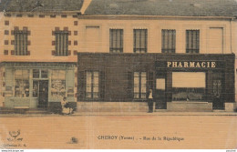 Q2-89) CHEROY (YONNE) RUE DE LA REPUBLIQUE - (ANIMEE - COMMERCES - PHARMACIE - CARTE TOILEE - 2 SCANS)  - Cheroy