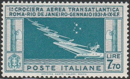 95 - Italia - 1930 - Crociera, Balbo L.7,70 N. 25 Cat. € 1200,00. Cert. Bolaffi. SPL - Airmail