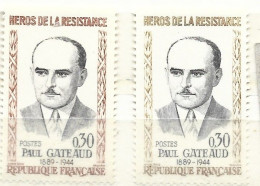 FRANCE N°  1290 40C BRUN BLANC ET NOIR PAUL GATEAUD   2 NUANCES DIFFERENTES NEUF SANS CHARNIERE - Unused Stamps