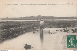 R21-17) CHATELAILLON - PECHEURS DE CREVETTES DANS LES PARC A HUITRES DES BOUCHOLEURS , AU LOIN , LE VIEUX CHATELAILLON - Châtelaillon-Plage