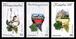 [Q] Austria 2012-2019: 3 Val. Regioni Vinicole / Wine Regions, 3 Stamps ** - Wines & Alcohols