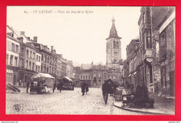 F-59-Le Cateau-01P80  La Place Du Marché, Jour De Marché Et L'église, Animation, Cpa BE - Le Cateau