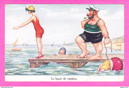 Illust-409P43  RAFFRAY, La Leçon De Natation, Humoristique - Andere & Zonder Classificatie