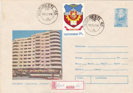 BUCHAREST DANUBE RESTAURANT, REGISTERED COVER STATIONERY, 1980, ROMANIA - Entiers Postaux