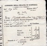 Regno D'Italia - 1875 - Ricevuta Esattoriale (digagna Guastalla) Con Marca Da Bollo Al Verso - Steuermarken