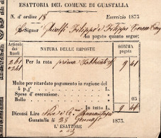 Regno D'Italia - 1873 - Ricevuta Esattoriale (Guastalla) Con Marca Da Bollo Al Verso - Fiscale Zegels