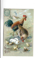 CPA  JOYEUSES PAQUES, COQ , POULE ET POUSSINS - Ostern