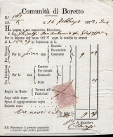 Regno D'Italia - 1872 - Ricevuta Esattoriale (Boretto) Con Marca Da Bollo - Fiscale Zegels