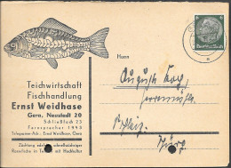 Germany Gera Teichwirtschaft Fischhandlung Postcard Mailed 1939. Karpfen Fisch Carp - Covers & Documents