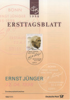 Germany Deutschland 1998-13A Ernst Junger, Author, Highly Decorated Soldier, Philosopher Entomologist, Canceled In Bonn - 1991-2000