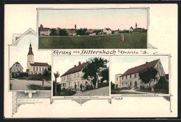 AK Dittersbach /Ostritz, Gasthaus Zur Grünen Aue J. Bier, Bäckerei H. Rönsch, Panorama  - Ostritz (Oberlausitz)