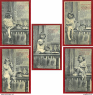 Serie-248Ph49  Série De 5 Cpa NOUILLETTES AUX OEUFS, Enfant Qui Mange Des Pâtes, Cpa  - Collections, Lots & Séries