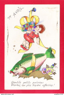 1er Avril-138Ph49  Découpis, Enfant Avec Fleurs Et Poisson, Cpa  - April Fool's Day