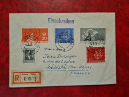 Lettre Allemagne RECOMMANDE AUMA  THUR 1958 DDR DEUTSCHE DEMOKRATISCHE REPUBLIK POSTE AERIENNE 1 N° 336/338/339 - Autres & Non Classés