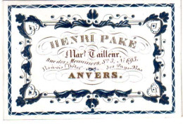 DE 1953 - Carte Porcelaine De Henri Pake, Marchand Tailleur, Anvers, Imp Coutgen - Andere & Zonder Classificatie
