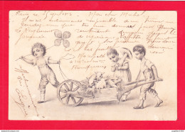 Illust-2107A108  Enfants Avec Brouette, Petits Cochons Champignon, Trefle à 4 Feuilles, Cpa Précurseur - Vienne