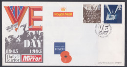 GB Great Britain 1995 Private FDC VE Day, Victory In Europe, World War 2, Royal British Legion, Military First Day Cover - Lettres & Documents