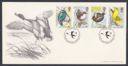 GB Great Britain 1993 Private FDC Wildlife Habitat Trust, Waterfowl, Duck, Ducks Kingfisher, Bird Birds, First Day Cover - Brieven En Documenten