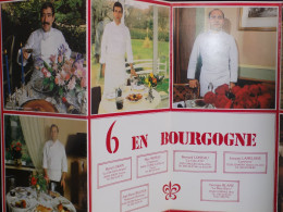 RARE ANCIEN DEPLIANT PUBLICITAIRE CONCERNAT 6 CHEFS CUISINIERS BOURGOGNE MENEAU LORAIN LAMELOISE LOISEAU BILLOUX BLANC - Menükarten