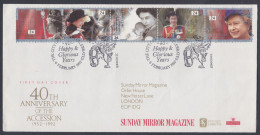 GB Great Britain 1992 Private FDC Accession Of Queen Elizabeth II, Royal, Royalty, Sunday Mirror, First Day Cover - Brieven En Documenten