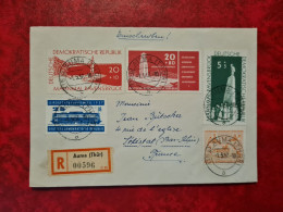 Lettre Allemagne RECOMMANDE AUMA  THUR 1957 DDR DEUTSCHE DEMOKRATISCHE REPUBLIK  N° 291/92/93/263/285 RAVENSBRUCK - Sonstige & Ohne Zuordnung