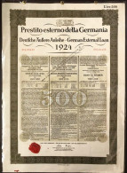 Prestito Esterno Della Germania 1924 German External Loan Seven Per Cent Gold Bond 500 Lire Obbligazioni Mf.015 Bis - Bahnwesen & Tramways